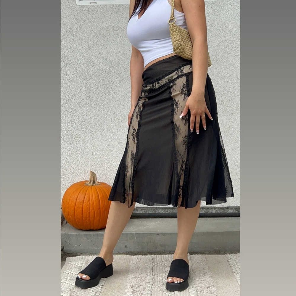 Y2K Sans Souci Black Lace MIDI Skirt, Women’s Small